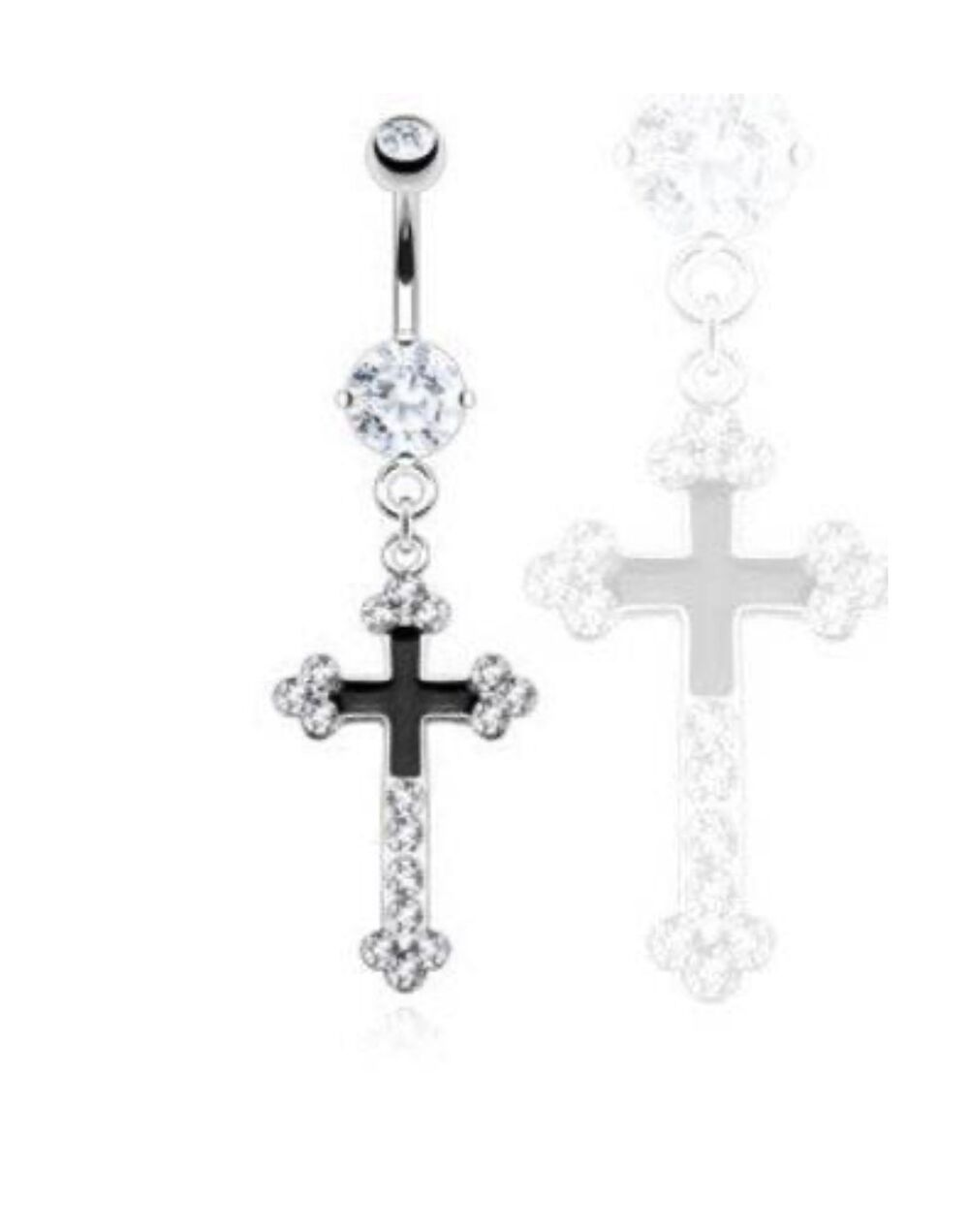 Hollywood Body Jewelry Multi CZ Black Epoxy Cross Navel Ring